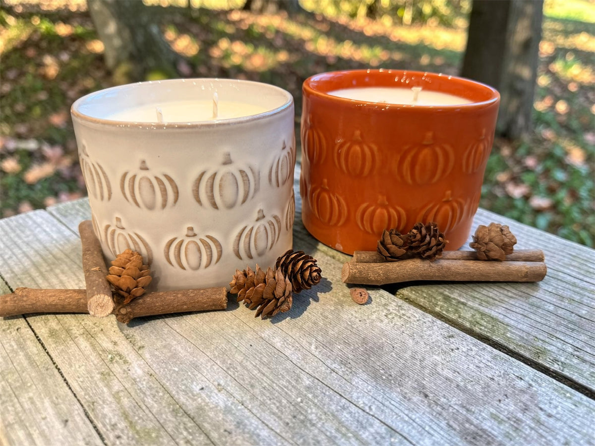Pumpkin Ceramic Candle - 2 wick orange